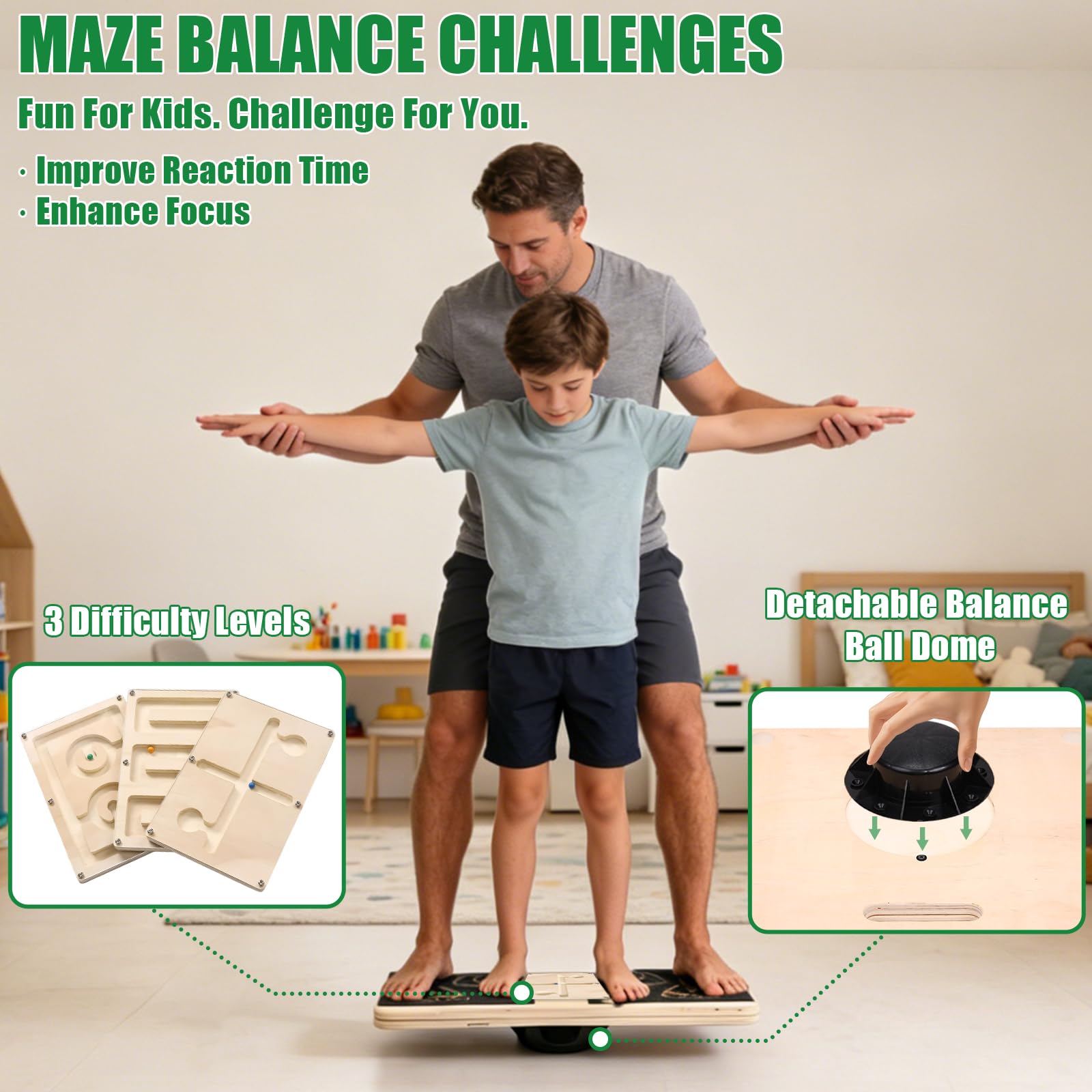 2 in 1 Tavoletta Propriocettiva & Tavola Inclinata in Legno | Balance Board Professionale, Slant Board 12 Angoli Regolabili, Antiscivolo Pieghevole, Interno Esterno Adulti Anziani Bambini