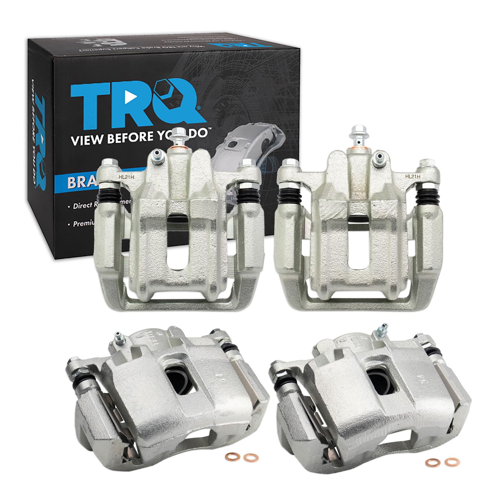 TRQ Front and Rear Brake Caliper Set Zinc Coated Brackets Hardware Compatible with 2001-2003 Acura CL 1999-2008 Acura TL