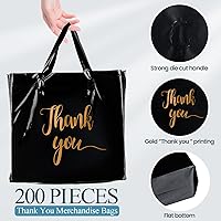 Vista 2 de Teling 200 piezas de bolsas de agradecimiento con asas al por mayor, bolsas de mercancía con texto "Thank You" (Agradecimiento) en 3 tamaños