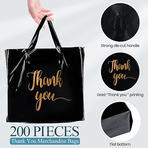Miniatura 2 de Teling 200 bolsas de agradecimiento con asa a granel, bolsas de mercancía de agradecimiento de 3 tamaños, paquete de compras al por menor para