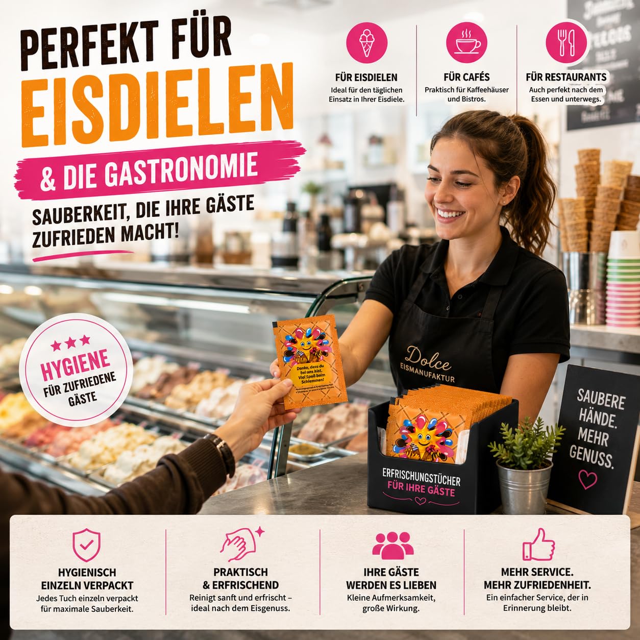 500 Stk Erfrischungstücher einzeln verpackt – Feuchttücher für Gastronomie, Restaurant, Pizza & Fingerfood – Catering Handreinigungstücher Großpackung – Islak Mendil (EisZauber)