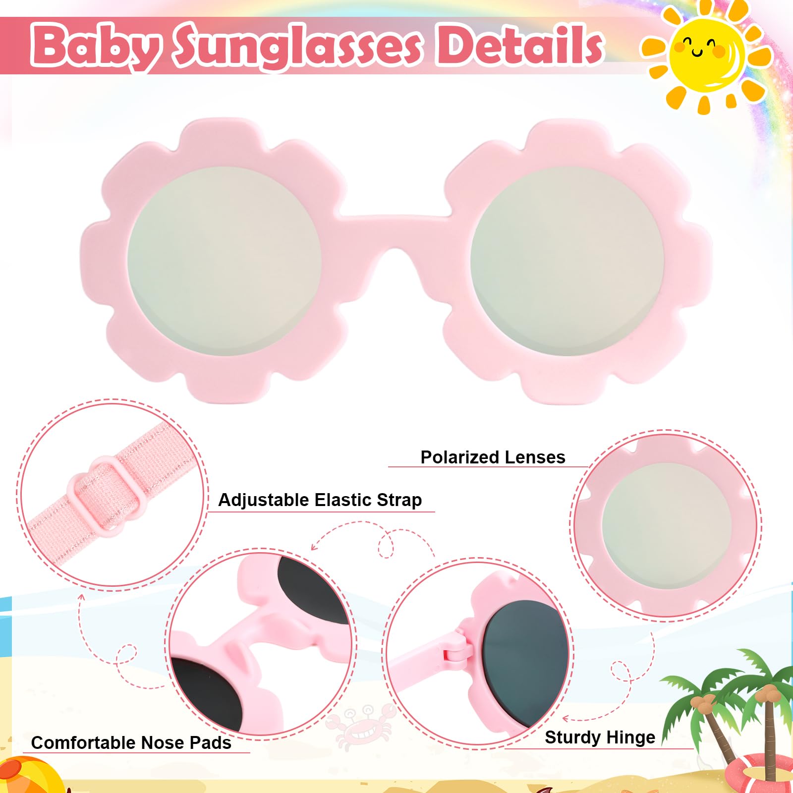 Hifot Occhiali da sole Polarizzati Baby, Occhiali da Sole Con Regolabili cinghia UV400 protezione UV Ponte nasale in Silicone Morbido per neonati da 0 mesi a 2 anni
