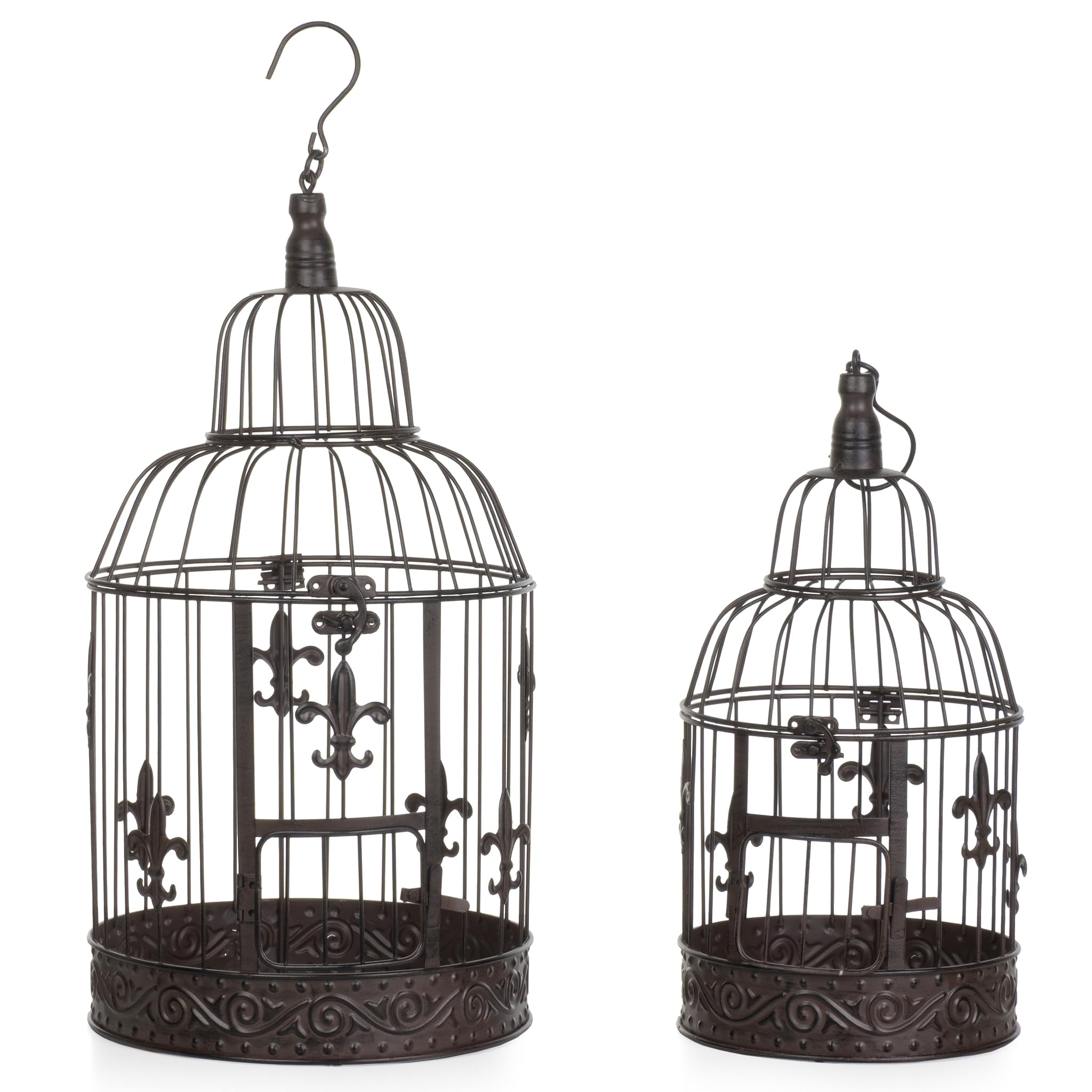 Dekorativer Vogelkäfig 2er Set aus Metall antik braun Vintage Deko Käfige groß 56 x 25 cm klein 45 x 19,3 cm zum Stellen oder Aufhängen für Innen und Außen