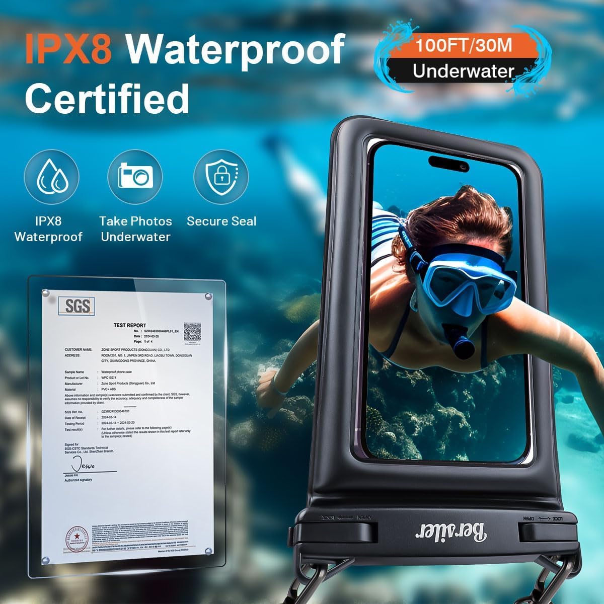 Funda flotante impermeable para teléfono (hasta 8.5 pulgadas), paquete de 2 fundas impermeables IPX8 para iPhone 17, 16, 15 Pro Max, Galaxy S26 Ultra, pantalla táctil y fotografía subacuática
