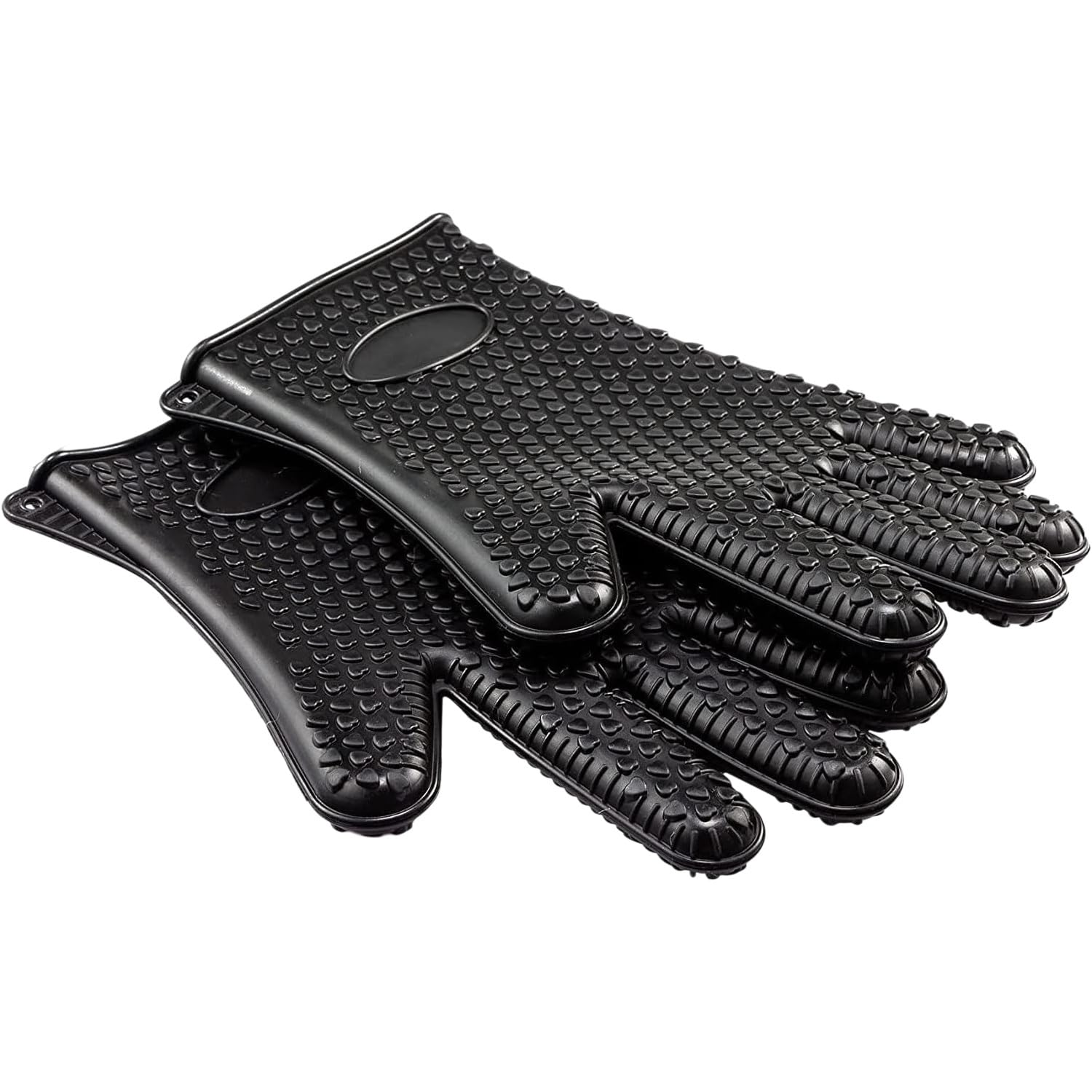Heat Resistant Silicone Oven Mitts, 5-Finger Anti-Scald Glove For Baking Microwave, Black