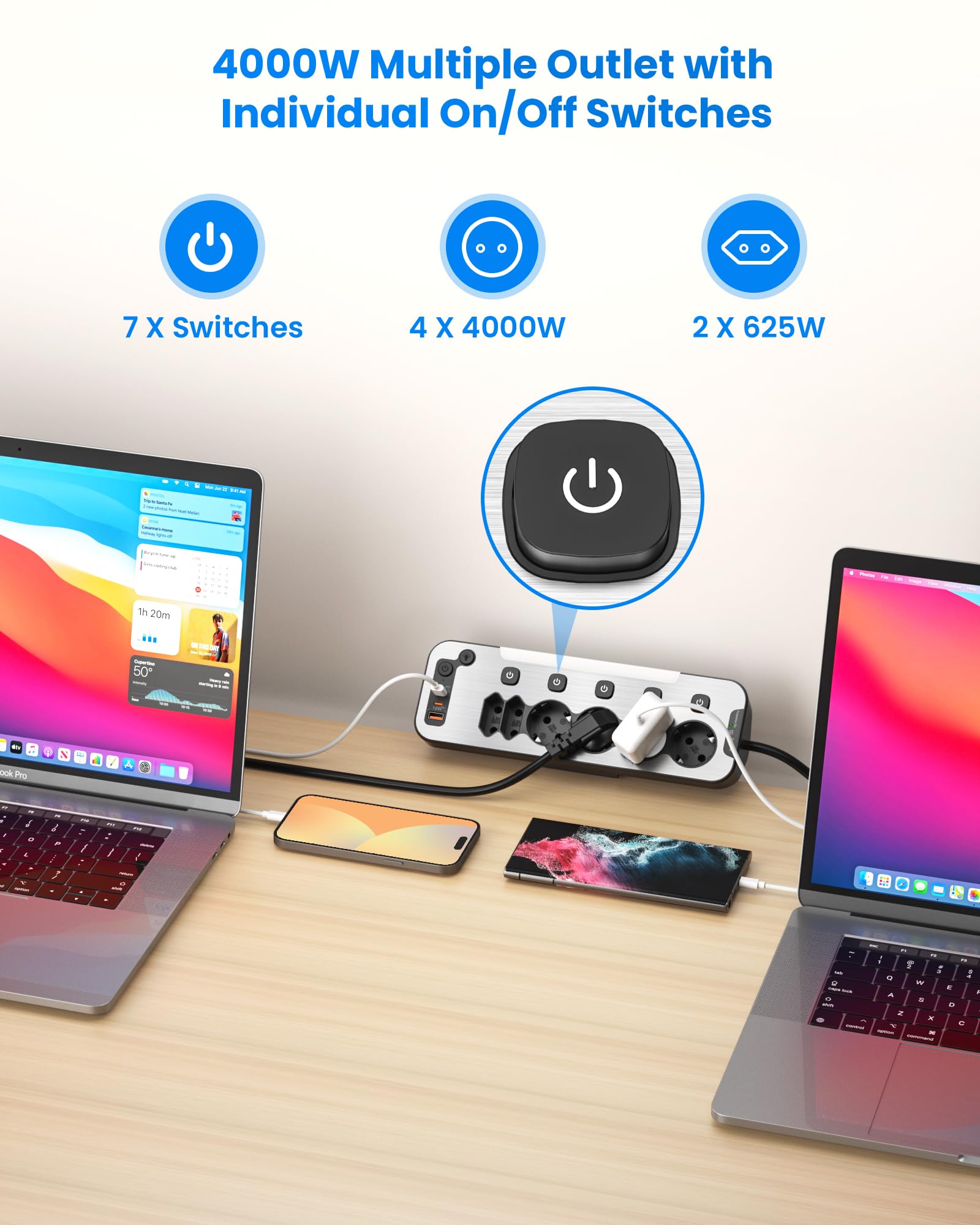 Toma de Mesa con USB C,Regletas Enchufes Proteccion Sobretension,PD20W Regleta de Escritorio con Interruptor,Enchufes Múltiple Cocina con Placa de Sujeción,Ladron Enchufes 6 Tomas,Cable 2 m,Negro