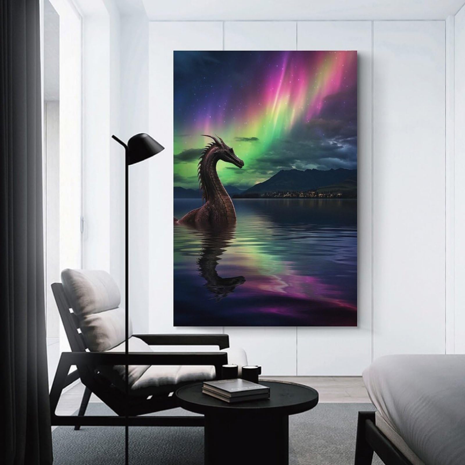 Junmoney Unframe-Style-3 Dragon In Aurora Borealis Decorative Canvas Print, 20X30inch(50X75cm), For Home, Office, Studio Or Guest Room, Versatile Wall Decor For Many Rooms