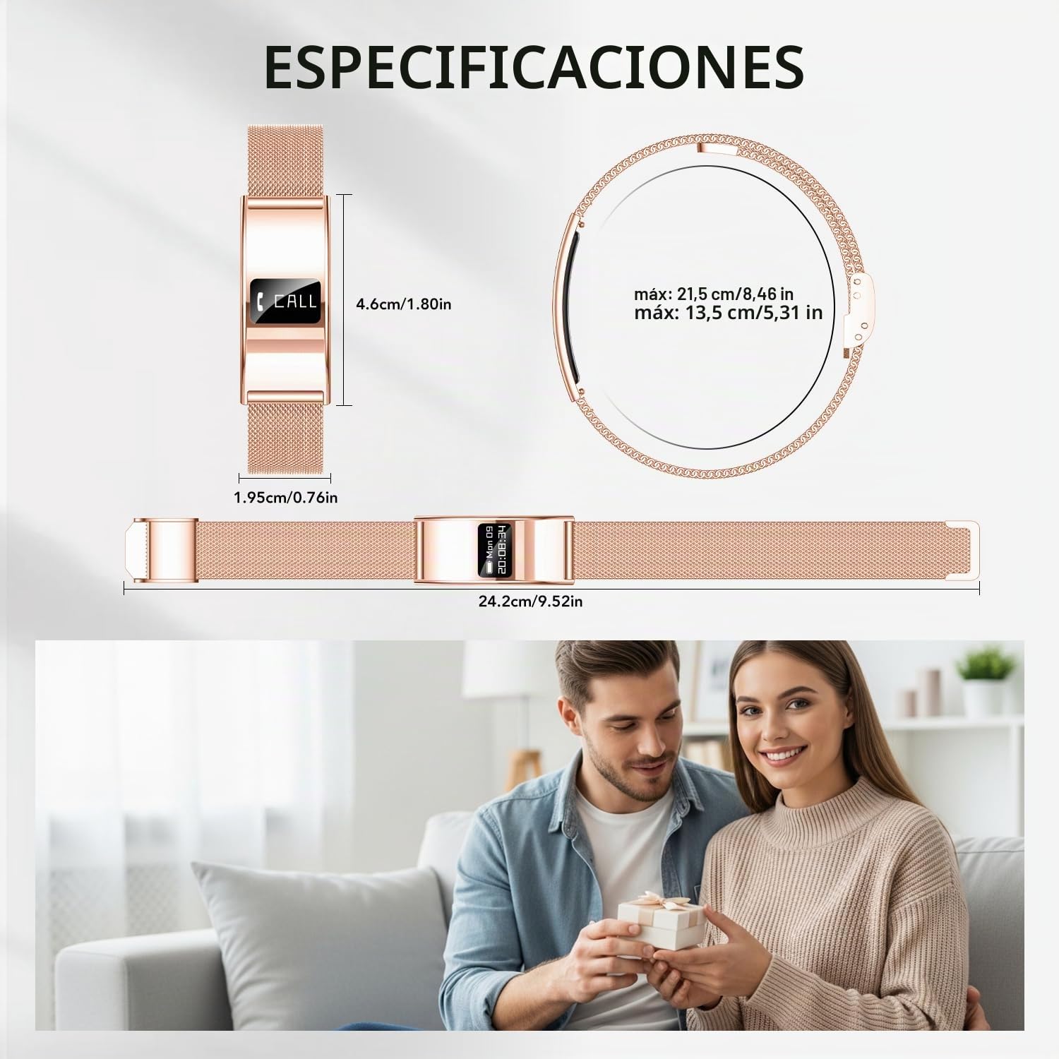 Pulsera Actividad Mujer Fitness Smartwatch: Reloj Inteligente Deportivo Delgado Monitor 24/7 y Sueño Ritmo Cardiaco SpO2 HRV Salud Función 5ATM Impermeable 2 Correas Aviso de llamada para Android iOS