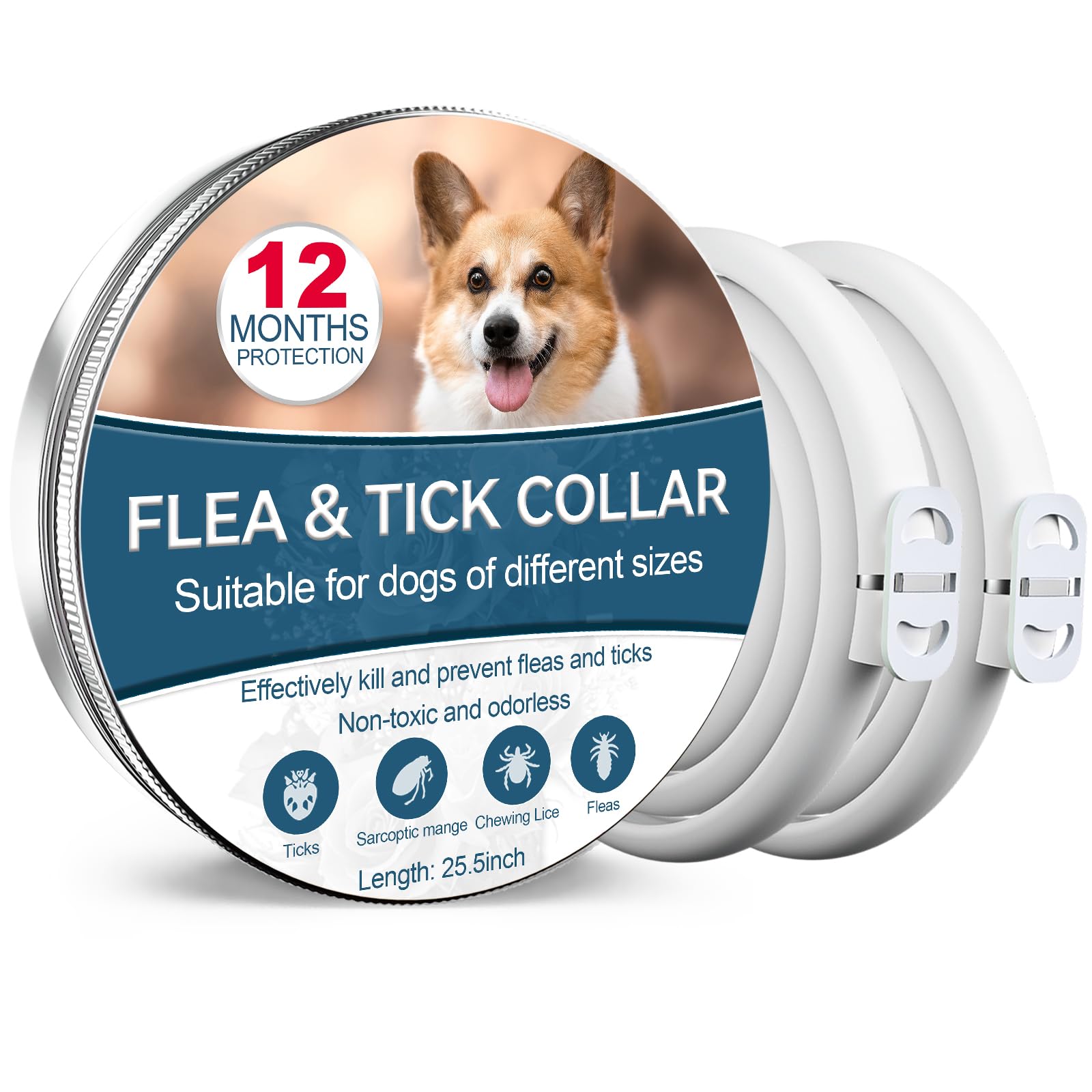 Collar Antiparasitario Perros, Seguro y Eficaz Collares Antiparasitos Perros, 12 Meses de Eficacia Collar Antipulgas Perros de 65 cm para Perros Pequeños, Medianos y Grandes (25.5 Inch -2pack)