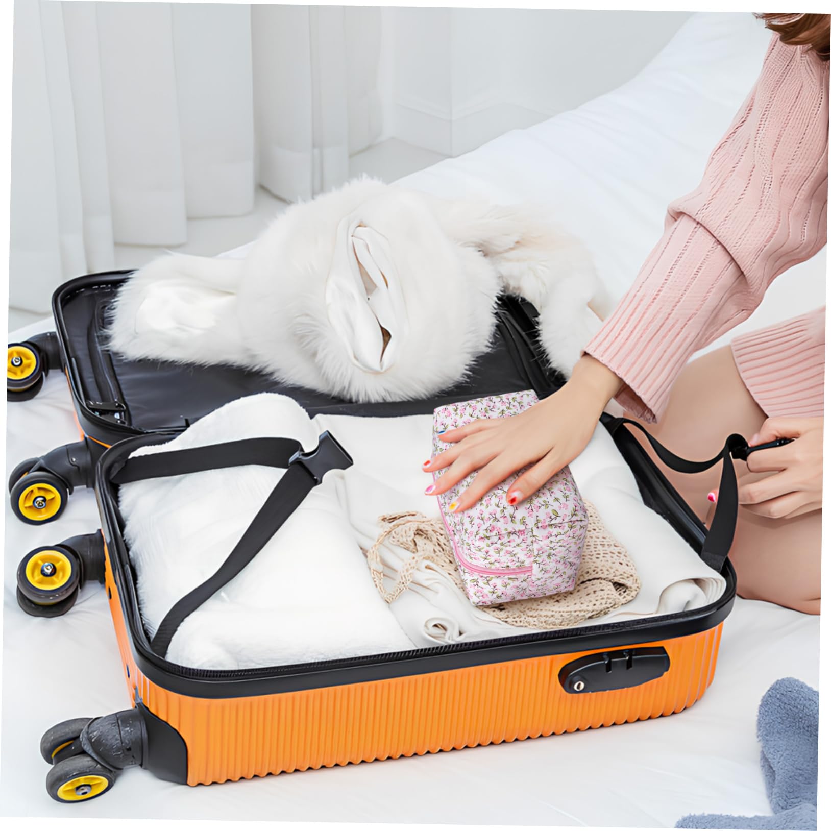 4piezas Bolsa De Maquillaje Floral para Organizador De Cosméticos Portátil para Mujeres Neceser De Maquillaje y Elegante