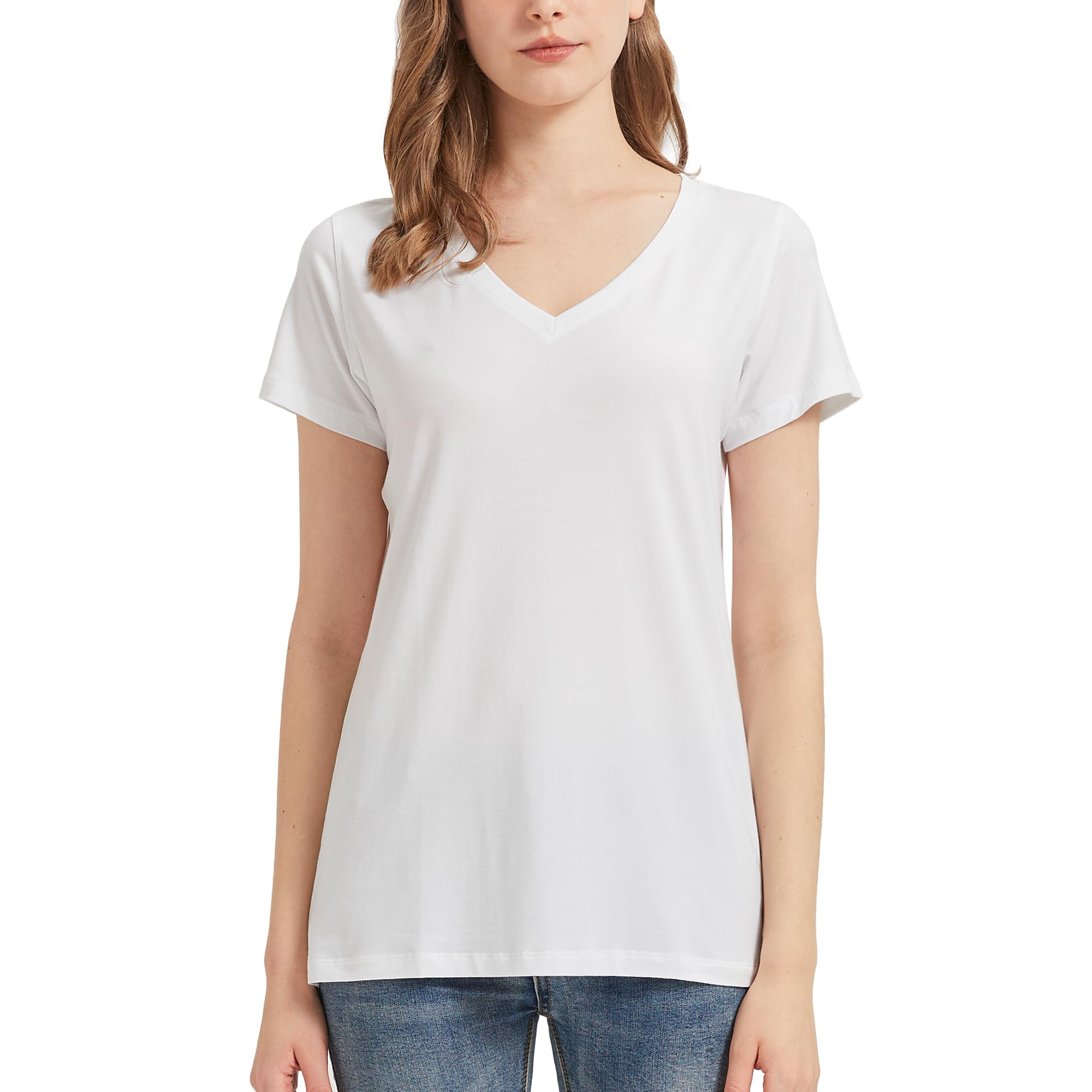 Photo 1 of netdraw Women's Ultra-Soft Bamboo Viscose Cotton V-Neck Short Sleeve T-Shirt, Casual Summer Tops for Lounge Sleep Pajama, Off White, Large