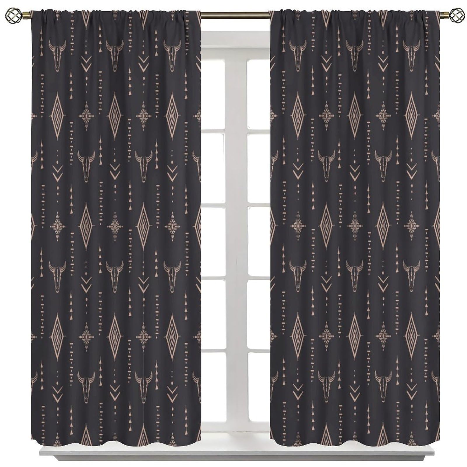 ICMOLYYENLO Aztec Curtains Primitive Tribal Ethnic Hand Painted Abstract Bird Pattern Native Art Print Curtains Kitchen Bedroom Living Room Privacy