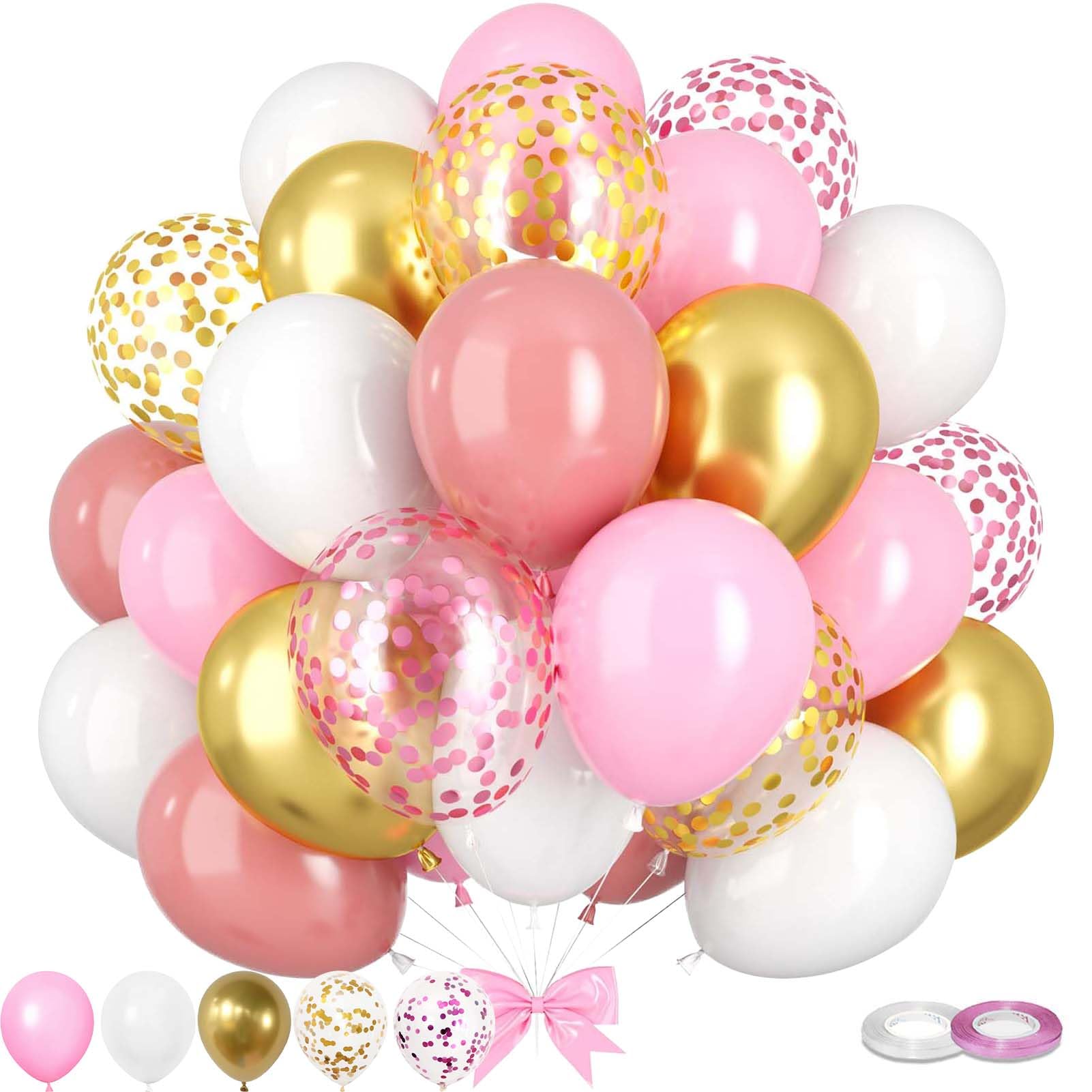 60PCS Gold Pink and White Balloons,12 inch White Pink and Gold Balloon Arch Kit,Suitable for Confession Proposal Wedding Girl Birthday Baby Shower