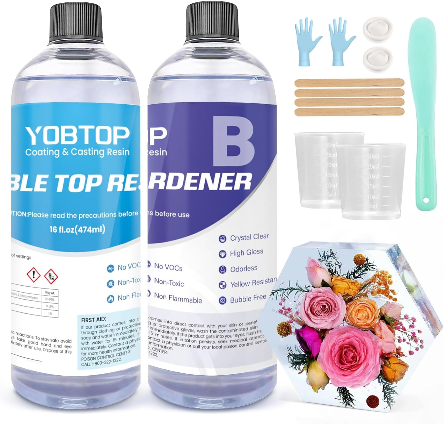 Epoxy Resin,32OZ Resin Kit,Crystal Clear Not Yellowing Bubble-Free Self Leveling for DIY Molds Wood Jewelry Countertop Bar Top,Easy Mix 1:1 Ratio,Perfect for Beginners