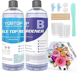 Epoxy Resin Kit, Crystal Clear Resin 32OZ for Craft, Coating & Casting Resin for Art, Jewelry Making, Casting, High Gloss & Bubbles Free & Anti-Yellowing, Resin Cup, Stir Stick, Measuring Cup, Gloves