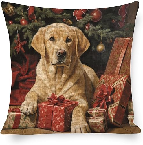 Funda de cojín de lino para decoración del hogar al aire libre, retrato de raza de perro amarillo serio, labrador retriever, fundas de almohada