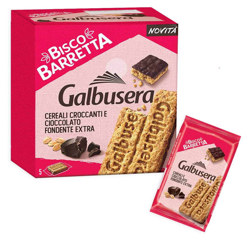 Galbusera Bisco Barretta Barretta di Cereali Croccanti e Cioccolato Fondente Extra 230g [CAIYA® BOX da 8 Confezioni]