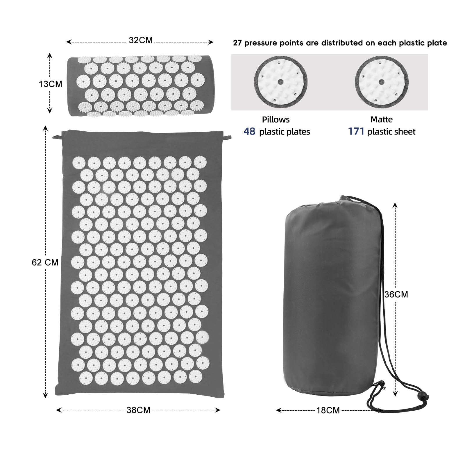 Ensemble de tapis d'acupression, coussin de massage pour point d'acupuncture, soulage les douleurs du cou et du dos, relaxation musculaire et réduction du stress, soulagement de la sciatique, convient