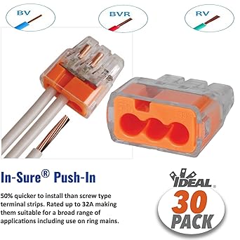 30PK - Ideal in-Sure 3-Port, 33 Orange Non-Twist 3 Conductor Connector for Solid, Stranded, and Tin Bonded Wire