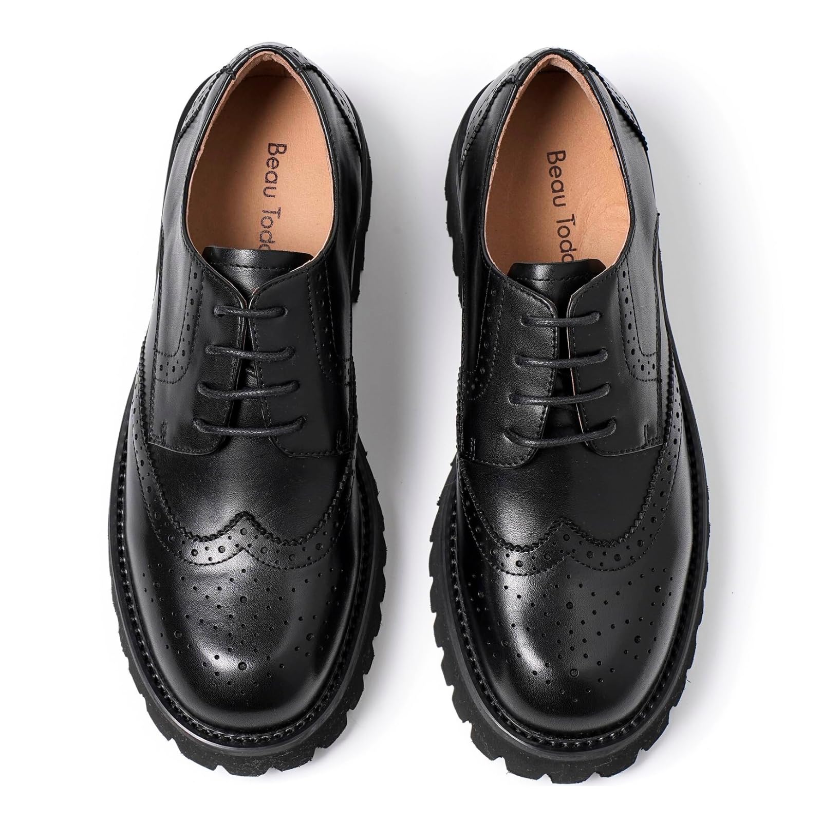 BEAU TODAY Platform Oxfords for Women Oxford Shoes for Women Chunky Leather Lace Up Oxford Shoes Casual Comfort
