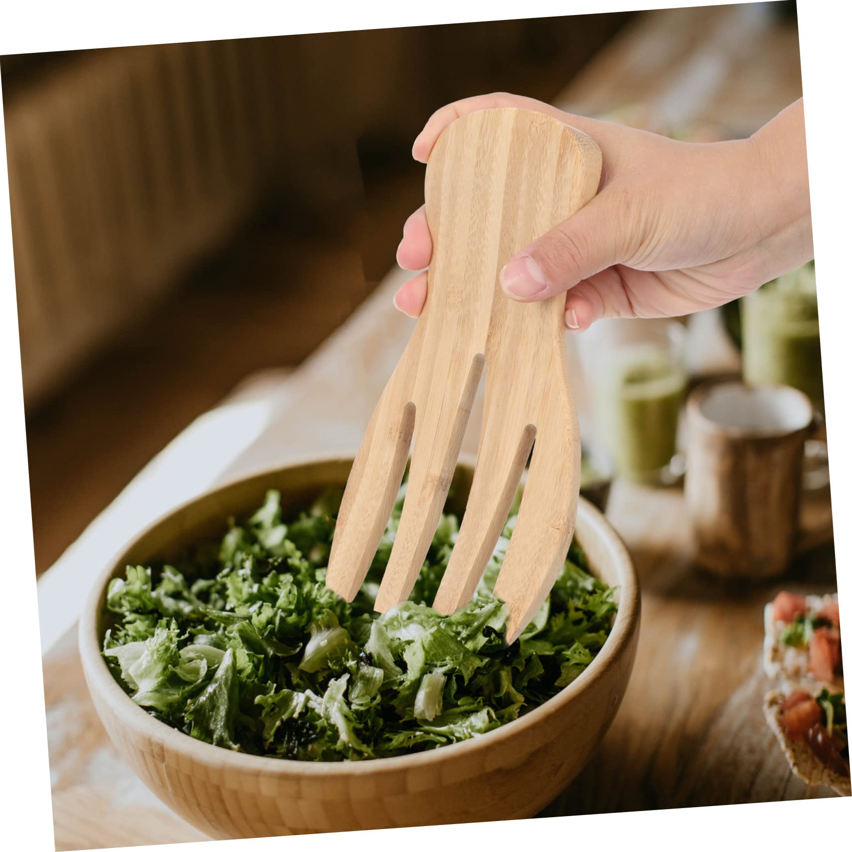 MOLUCKFU Carbonized Bamboo Salad Stirrer Hand-cut Salad Tool Serving Utensils Hands Kitchen Tool
