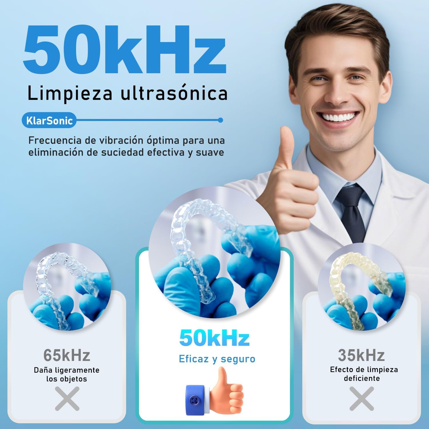 Limpiador Ultrasonidos, 50.000 Hz Limpiador Ferula Dental, 250 ml Ultrasonidos Limpieza, Ultrasonic Cleaner con 6 Lámparas UV para Retenedor, Fundas, Retainer, Dientes Postizos, Plata Joyas