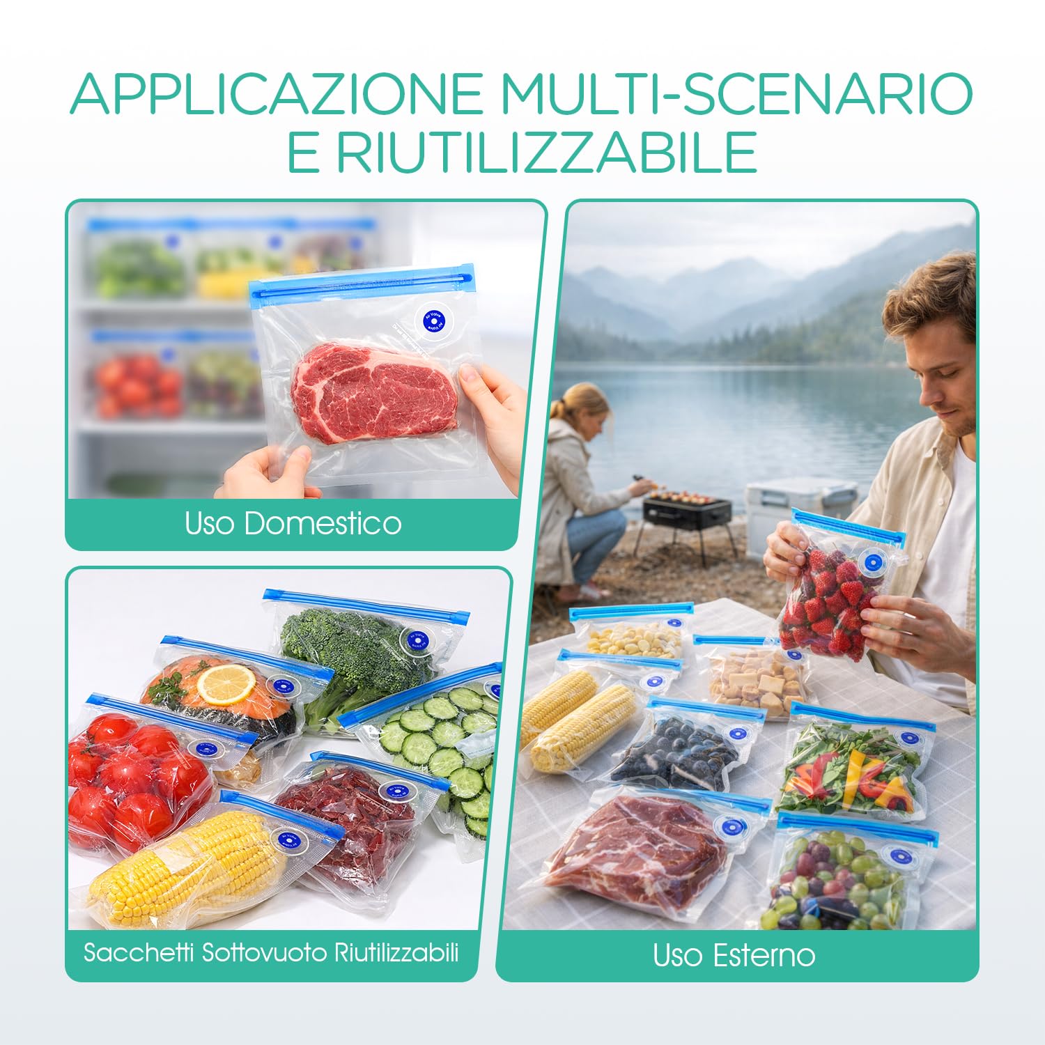 VOYOR Macchina Sottovuoto Alimenti Portatile per la Conservazione e lo Stoccaggio Degli Alimenti Macchina Sottovuoto con 5 Sacchetti Sottovuoto Sigillatrice Sottovuoto (1 Pompa+5 Sacchetti)