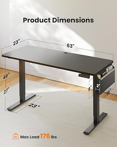 Miniatura 9 de ErGear Escritorio de pie con bolsillo de almacenamiento, escritorio de pie ajustable en altura de 40 x 24 pulgadas, estación de trabajo eléctrica de