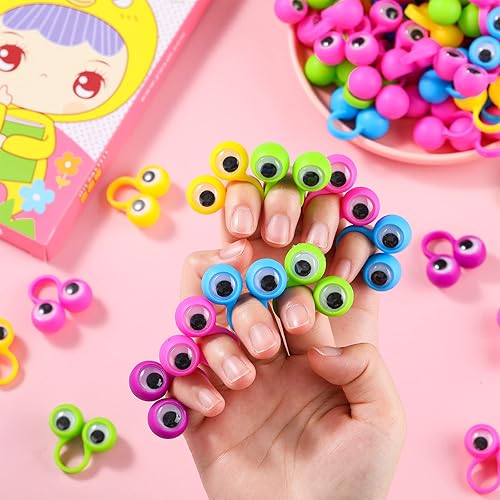 Miniatura 4 de Sosation 120 piezas de anillo ocular para el aula, títeres de dedo de ojo, globos oculares de plástico Wiggly, coloridos anillos de ojos ondulantes