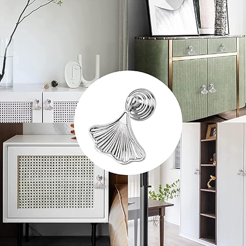 Miniatura 6 de MOROBOR Ginkgo - Manijas de perilla en forma de hoja, 2 piezas de manijas colgantes de gota de plata brillante, cajón de hardware con un solo