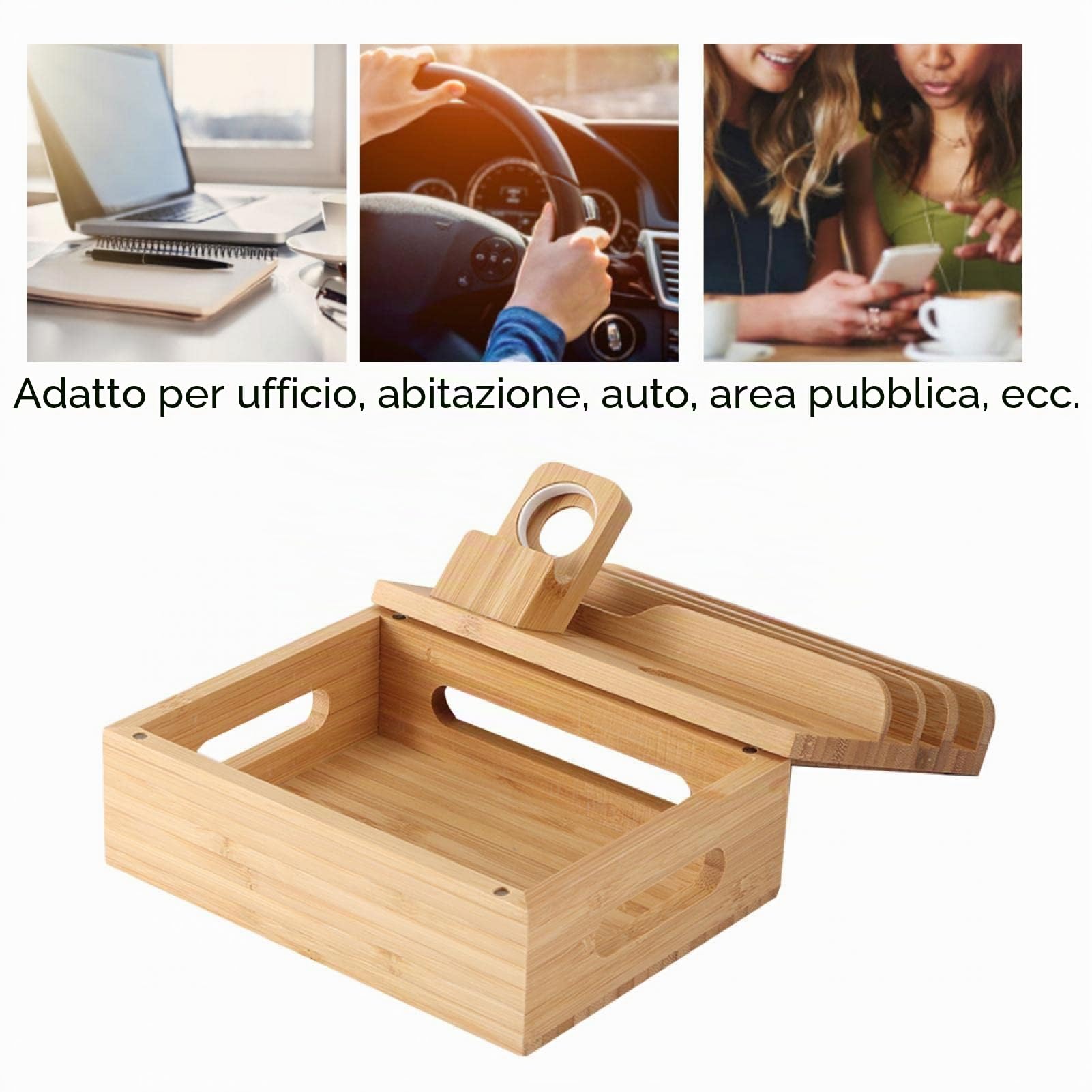 Stazione di Ricarica in Legno, Organizzatore di Docking Station da Tavolo in Legno Organizer di Ricarica per Dispositivi Multipli - Cellulari Tablet Auricolari Auricolari (Solo Stazione)