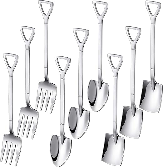 9 Pcs Mini Shovel Spoons and Fork Set for Desserts Include