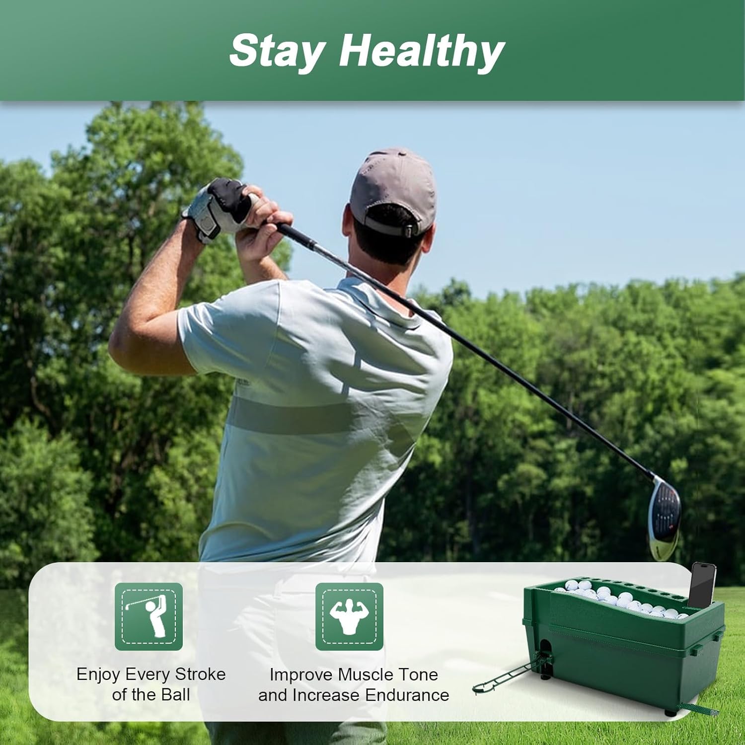 Automatic Golf Tee Machine, Powerless Golf Ball Dispenser Machine Golf Club Organizer, Automatic Golf Ball Teeing Device Training Machine with Foot Pedal, Capacity 100 Golf Balls(Not Included)