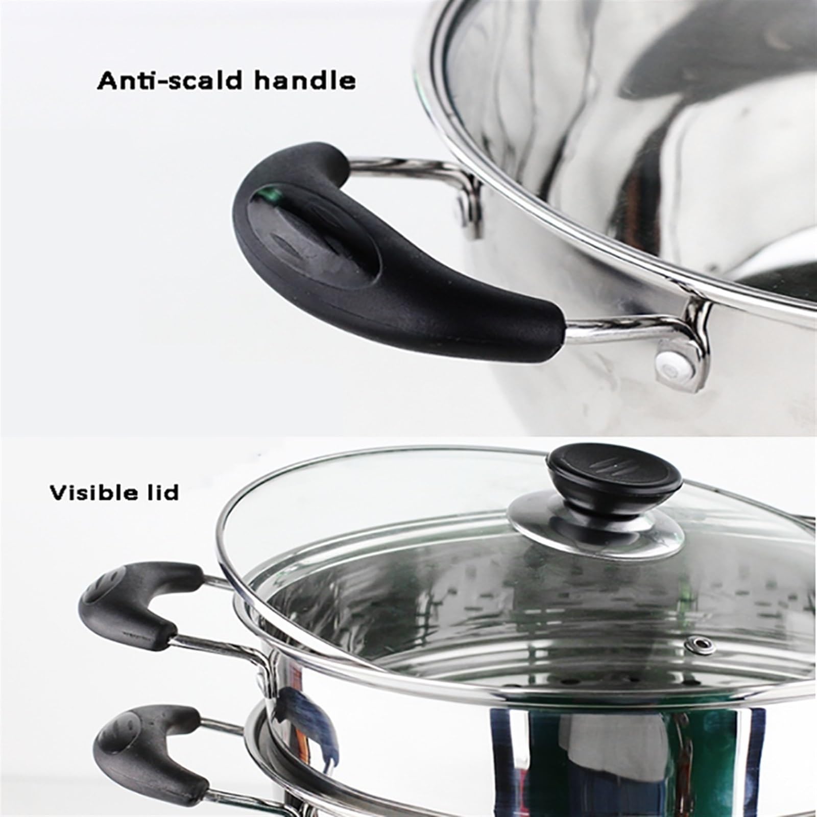 Olla vaporera/sopera de Acero Inoxidable de 2 Capas y Gran Capacidad para Uso doméstico con vaporera Gruesa, para Cocina de Gas/inducción.，One Color 22cm