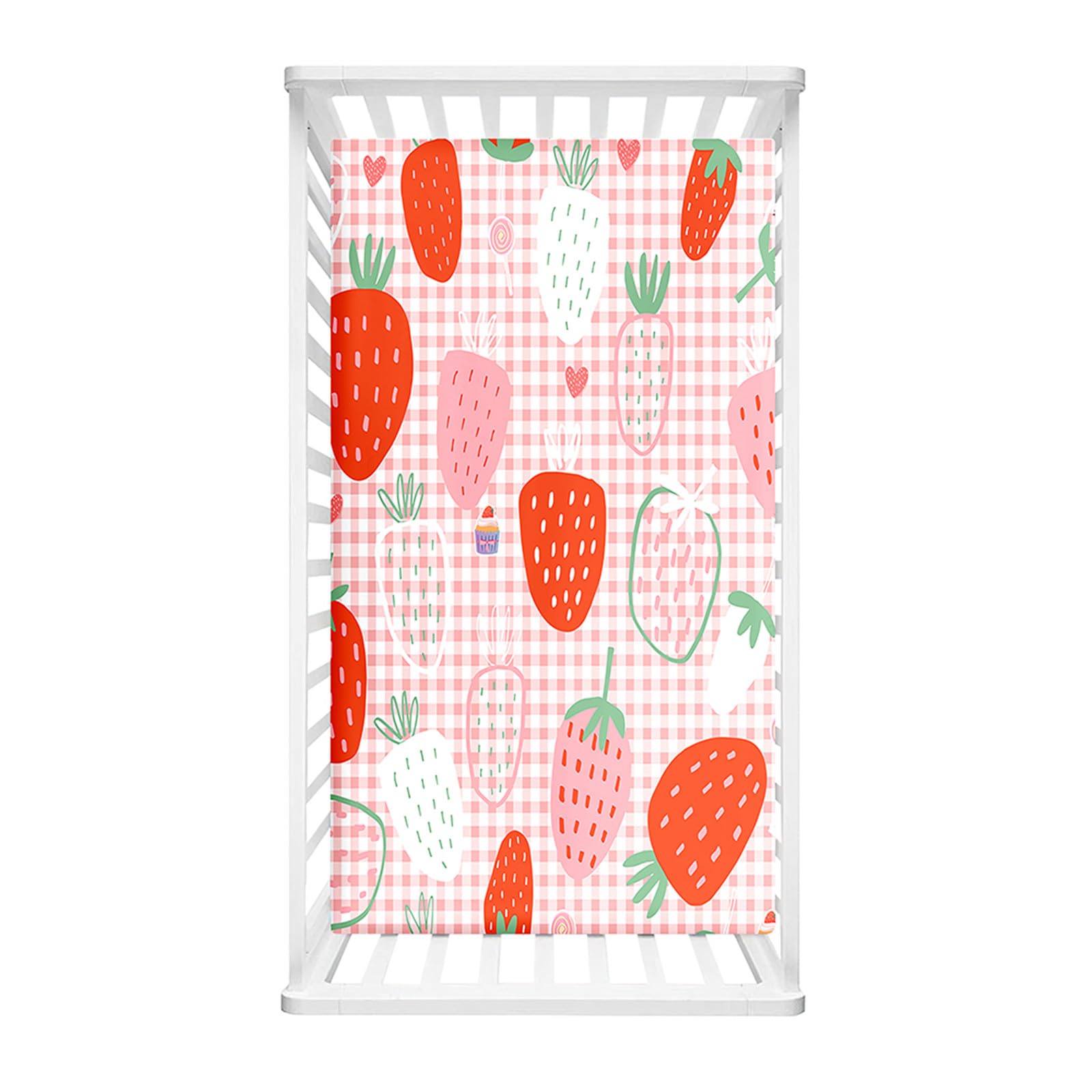 Hiseng Microfiber Crib Sheets, Cot Bed Sheets with 3D Strawberry Pattern Cot Fitted Sheets Bassinet Mattress, Soft and Comfortable Toddler Bed Sheets for Boys, Girls (Pink Plaid,70x140cm)