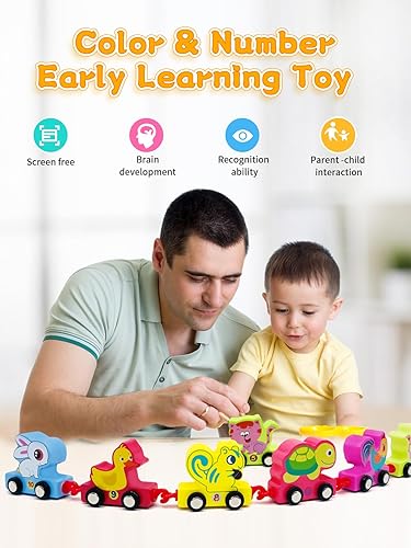 Miniatura 6 de Juguetes para niños pequeños, 11 trenes de animales de madera, juguetes Montessori para niños de 2 años, juguetes para niños de 2 a 4 años, juguetes