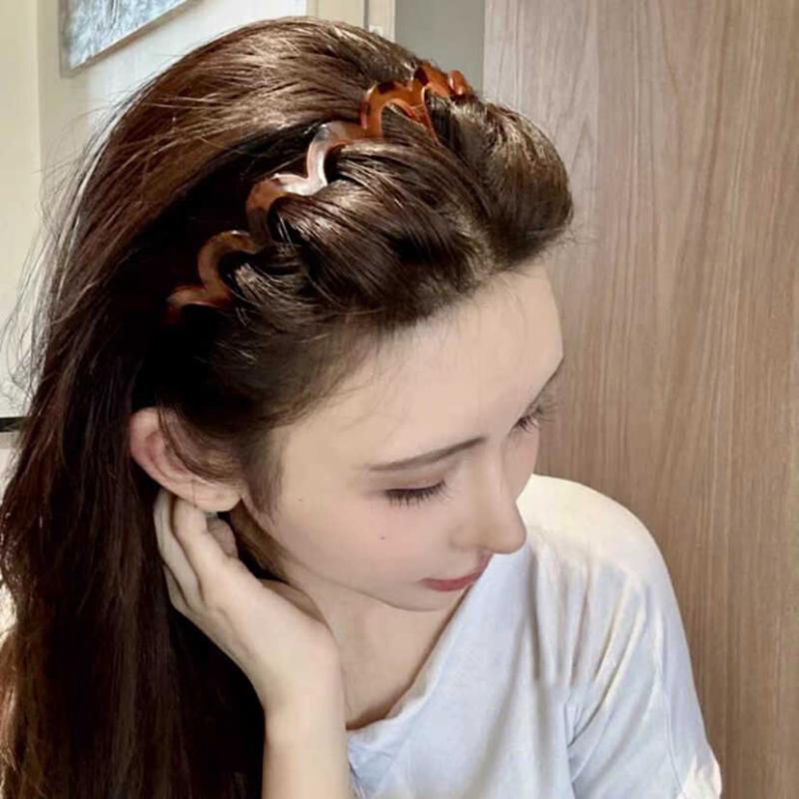 ZOONAI 2 Pcs Zig Zag Headbands for Women Men Girls Fashion Plastic Hairbands with Teeth Non Slip Sharks Tooth Hair Comb Headbands Hair Hoop Accessories (Black Coffee - Image 4