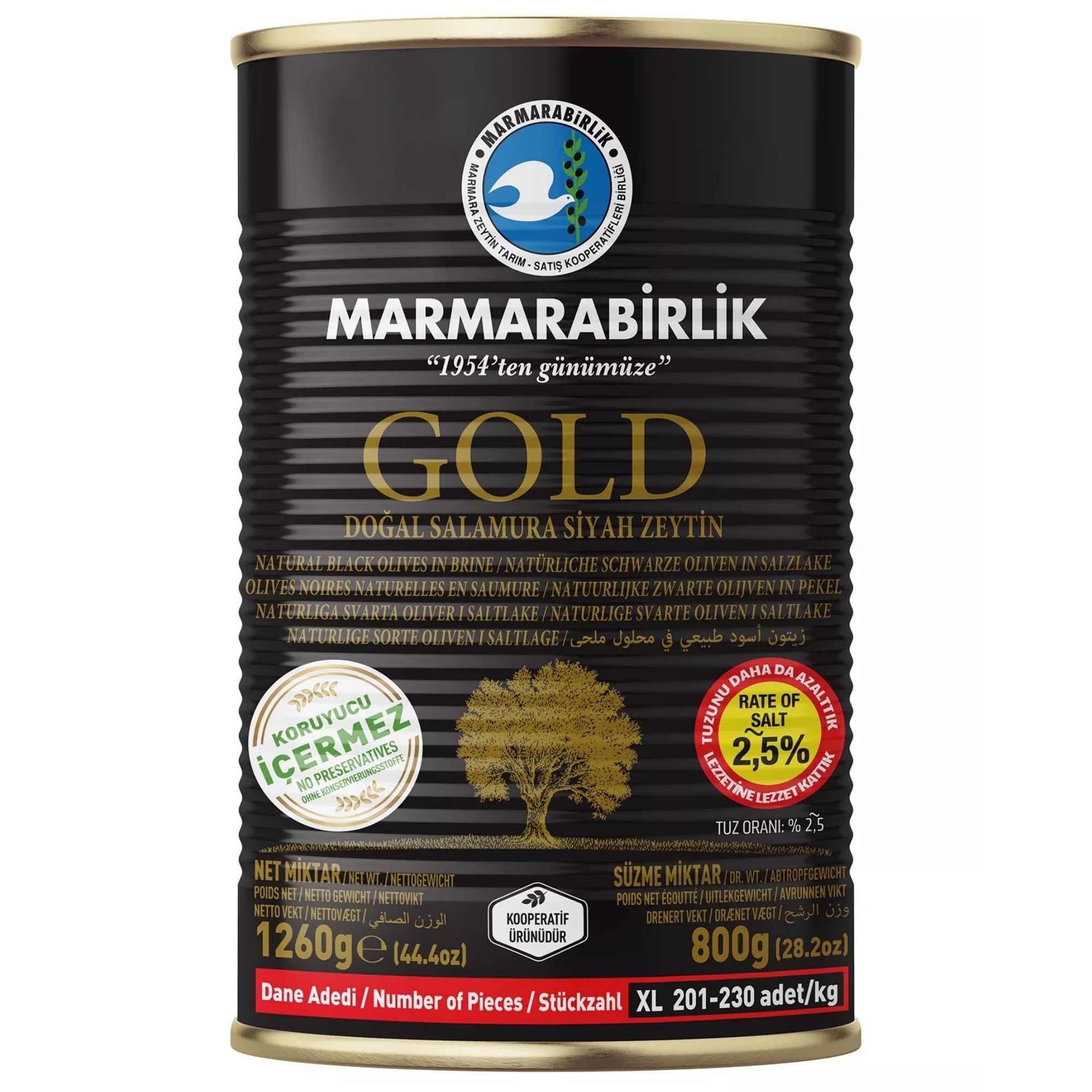 Marmara Birlik Black Olives Gold XL, 1260 gr