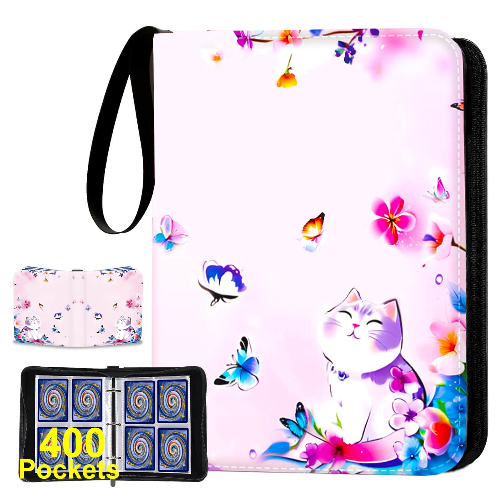Trading Card Binder 4-Pocket, 400 Top-Loading Slots Collectible Trading Card Album with 50 Removable Double-Sided Pages for MTG, TCG Game Cards and Sports Cards Storage - Pink