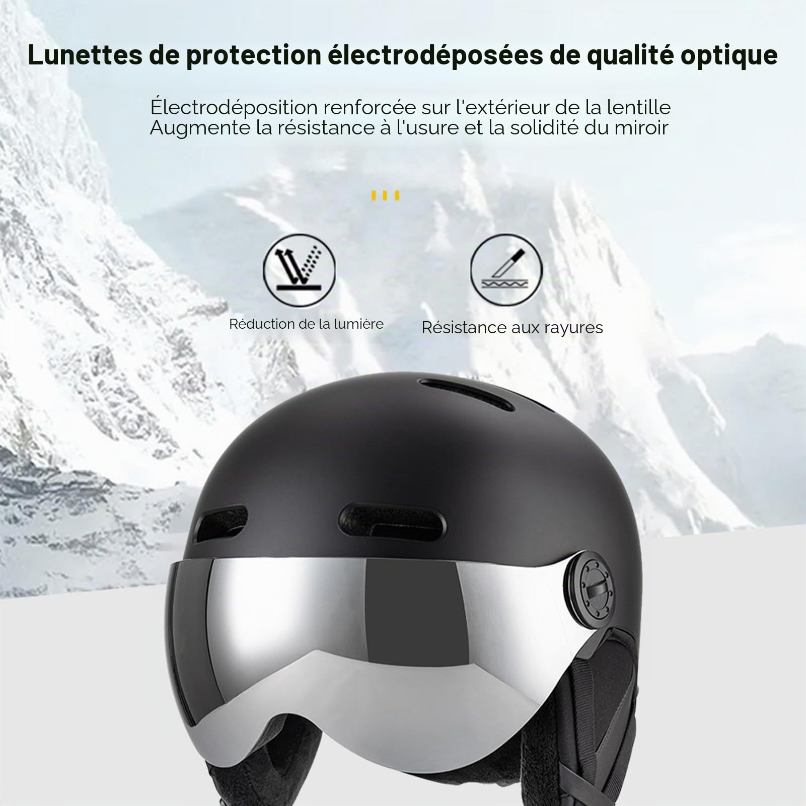 Casque de Ski et de Snowboard avec Doublure EPS Amovible, Coussinets d'oreille, Visière Amovible, 12 Aérations pour Sports d'hiver