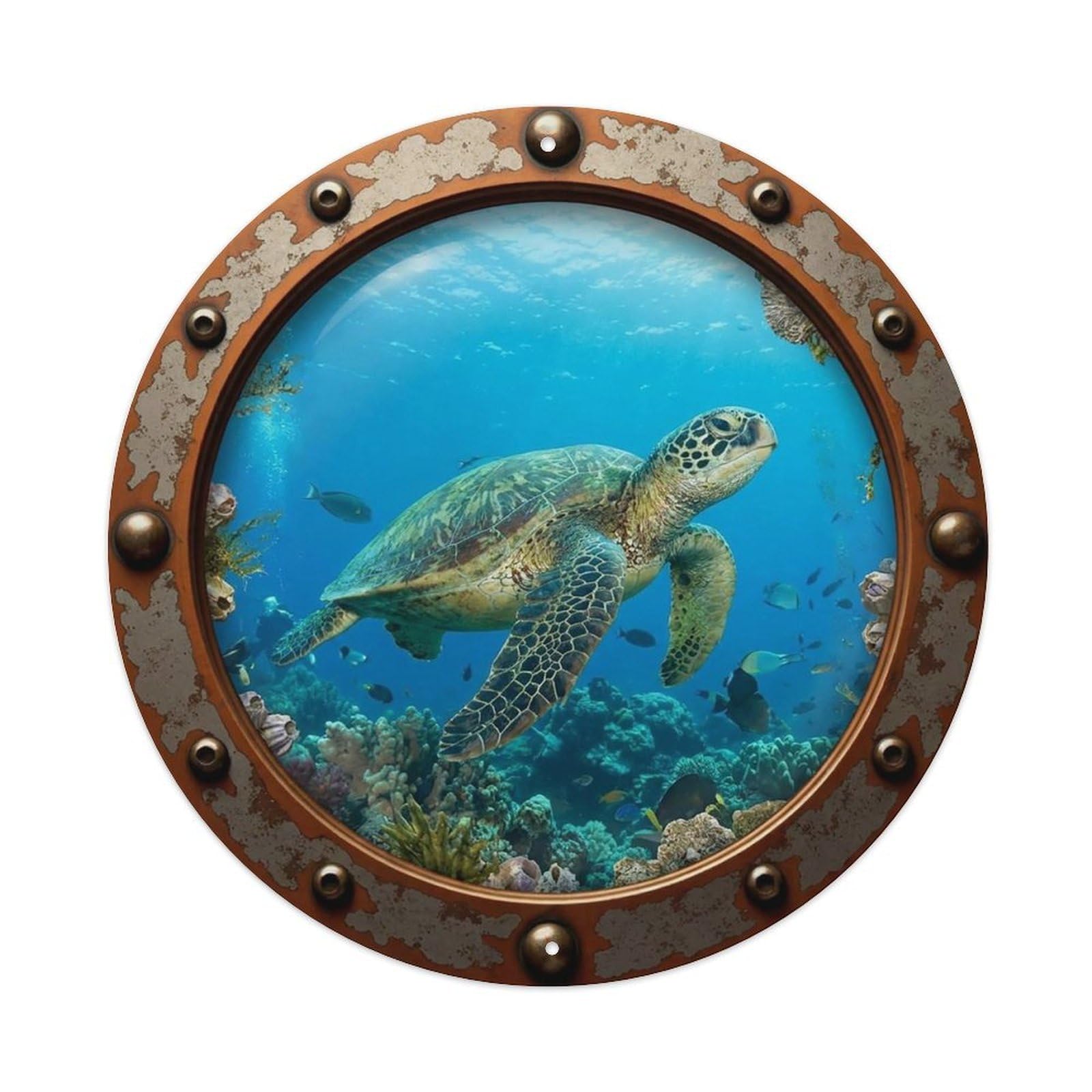Vintage Porthole Sea Turtle Nautical Window View Metal Tin Sign