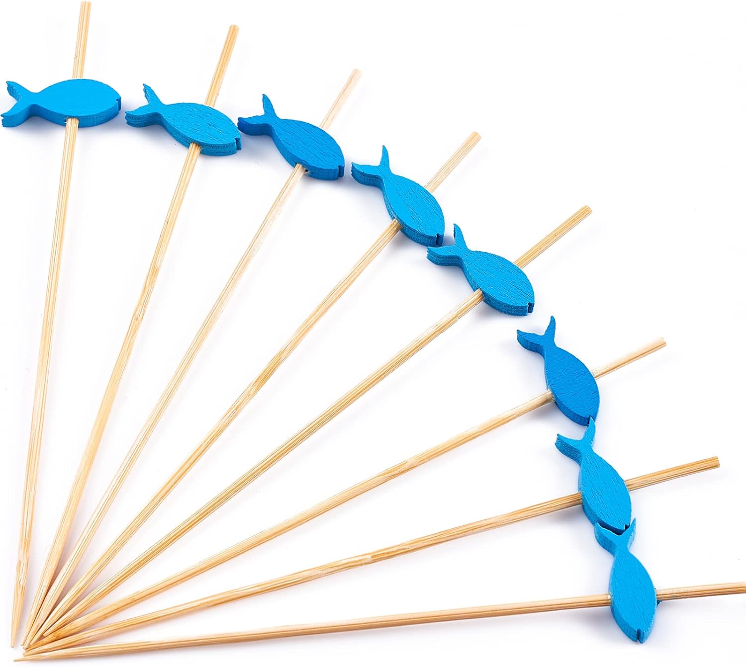 PuTwo Cocktail Toothpicks 100 Counts Cocktail Picks Handmade Natural Bamboo Cocktail Sticks Eco-Friendly Appetizer Skewers for Cocktail Appetizers Fruits Dessert - Blue Fishes