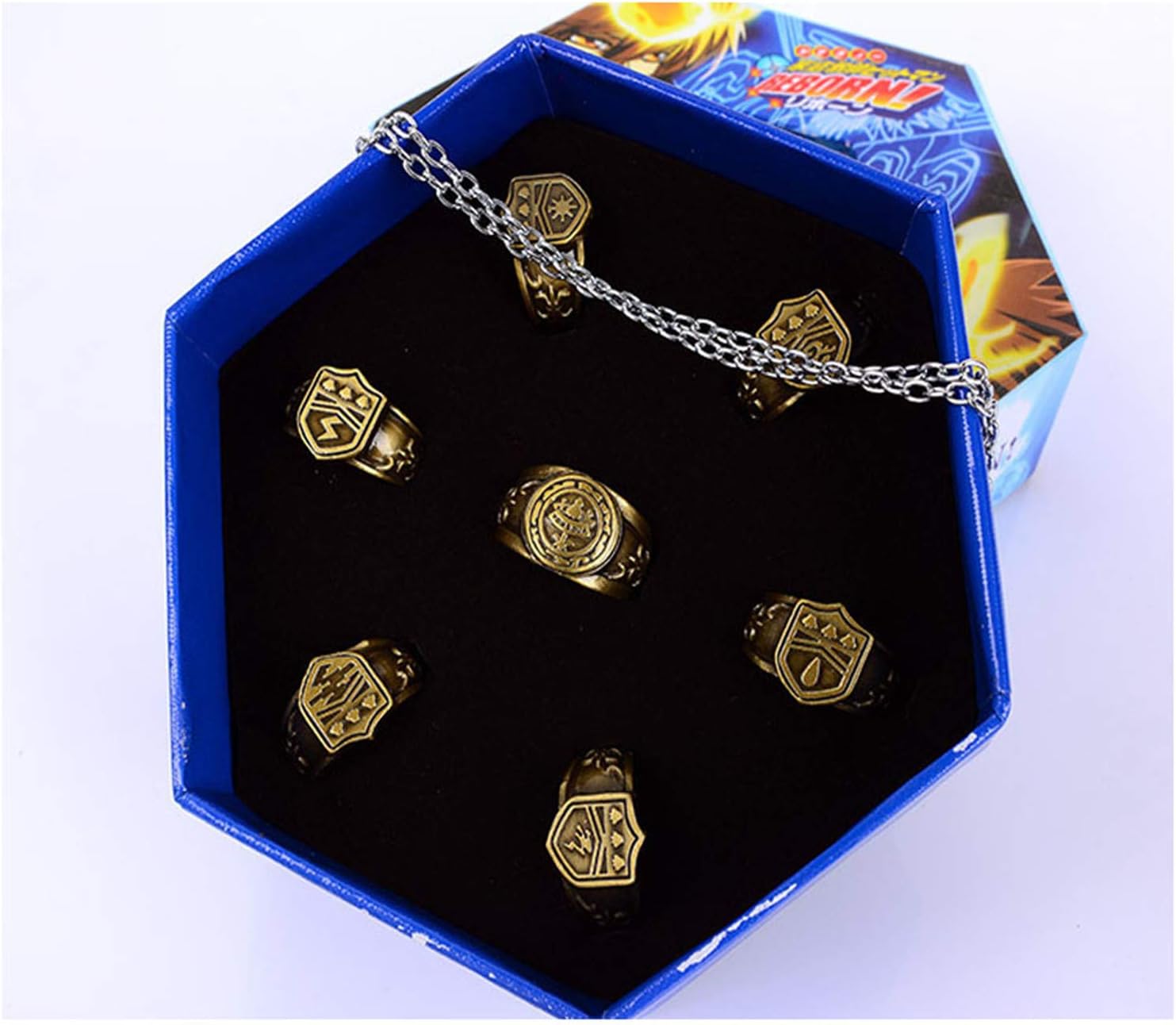 super9 Japanese Anime Katekyo Hitman Reborn Cosplay Costume Accessories - Set of Seven Rings and Necklace