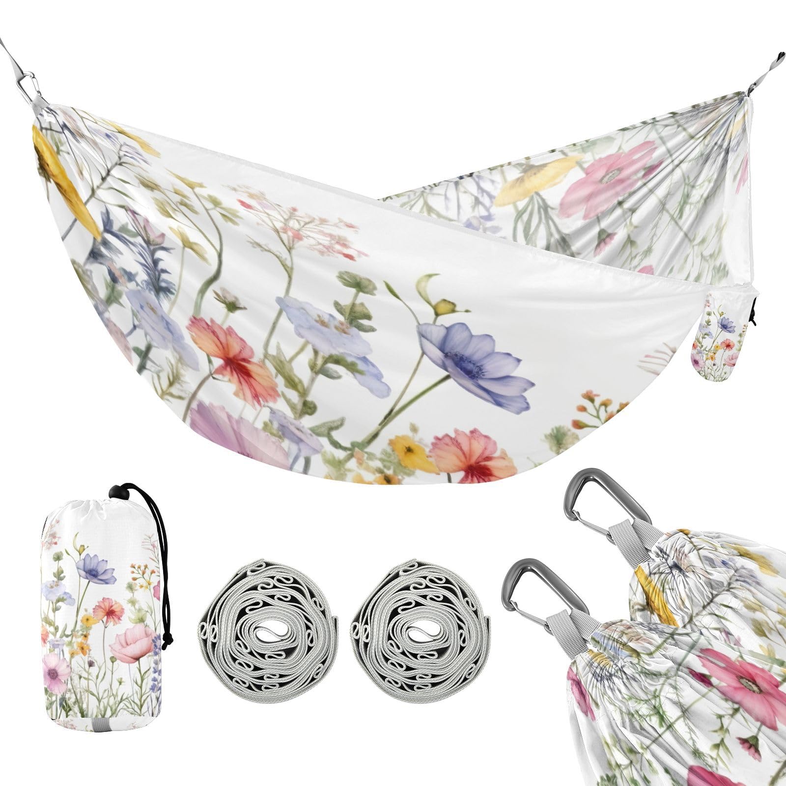 SDMKA Wild Flowers Camping Hammock, 330 lbs with 2 Tree Straps, Carry Bag, Single Portable Hammock for Outdoor/Indoor, Hiking, Beach, Backpacking, Travel