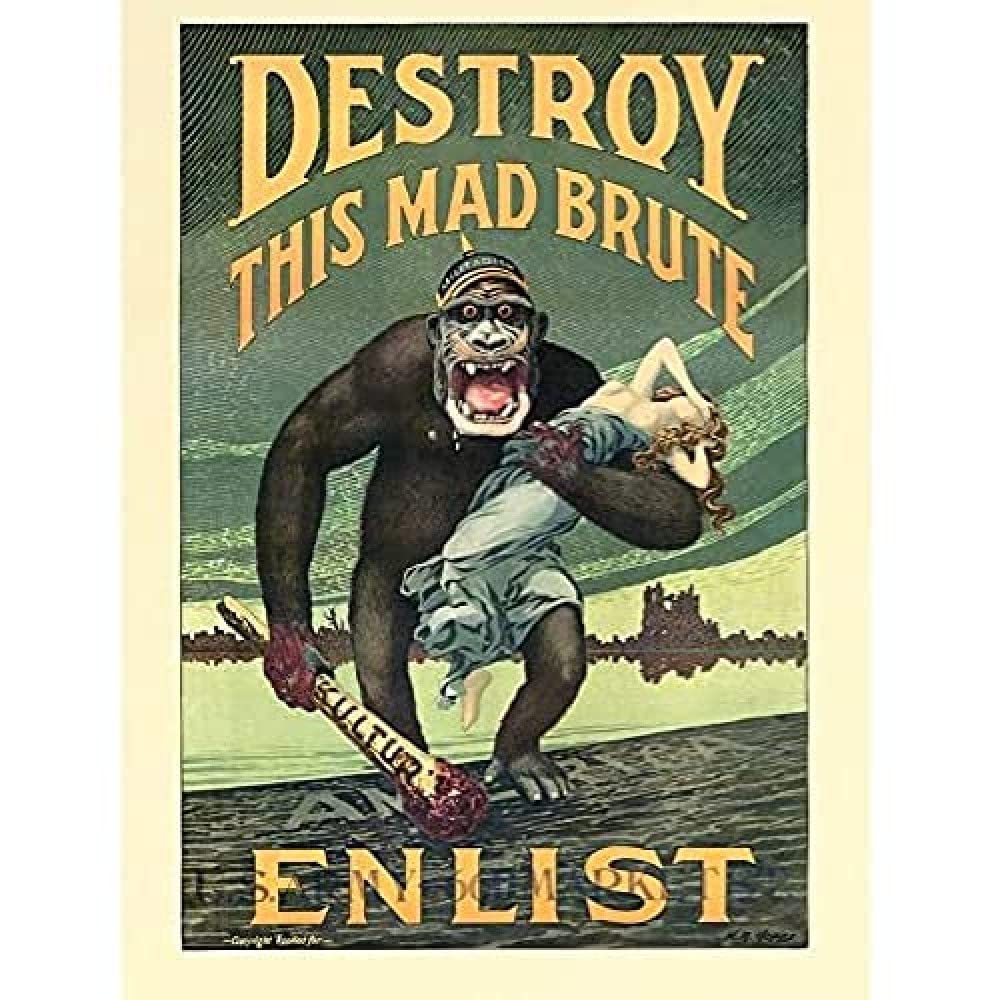 Hopps Destroy Brute US Army Recruitment WWI War Advert Unframed Wall Art Print Poster Home Decor Premium