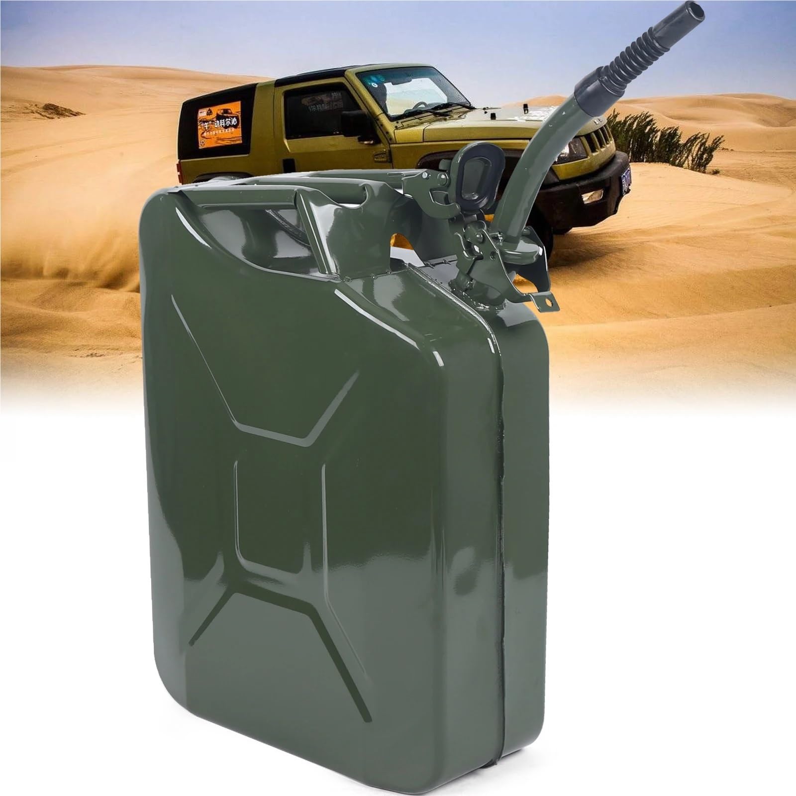 Benzinkanister 20-Liter-Benzinkanister aus Metall, grün, mit Kraftstoffbehälter und Ausgießsystem, Benzineimer aus kaltgewalztem Blech, Benzintank, Dieselkanister