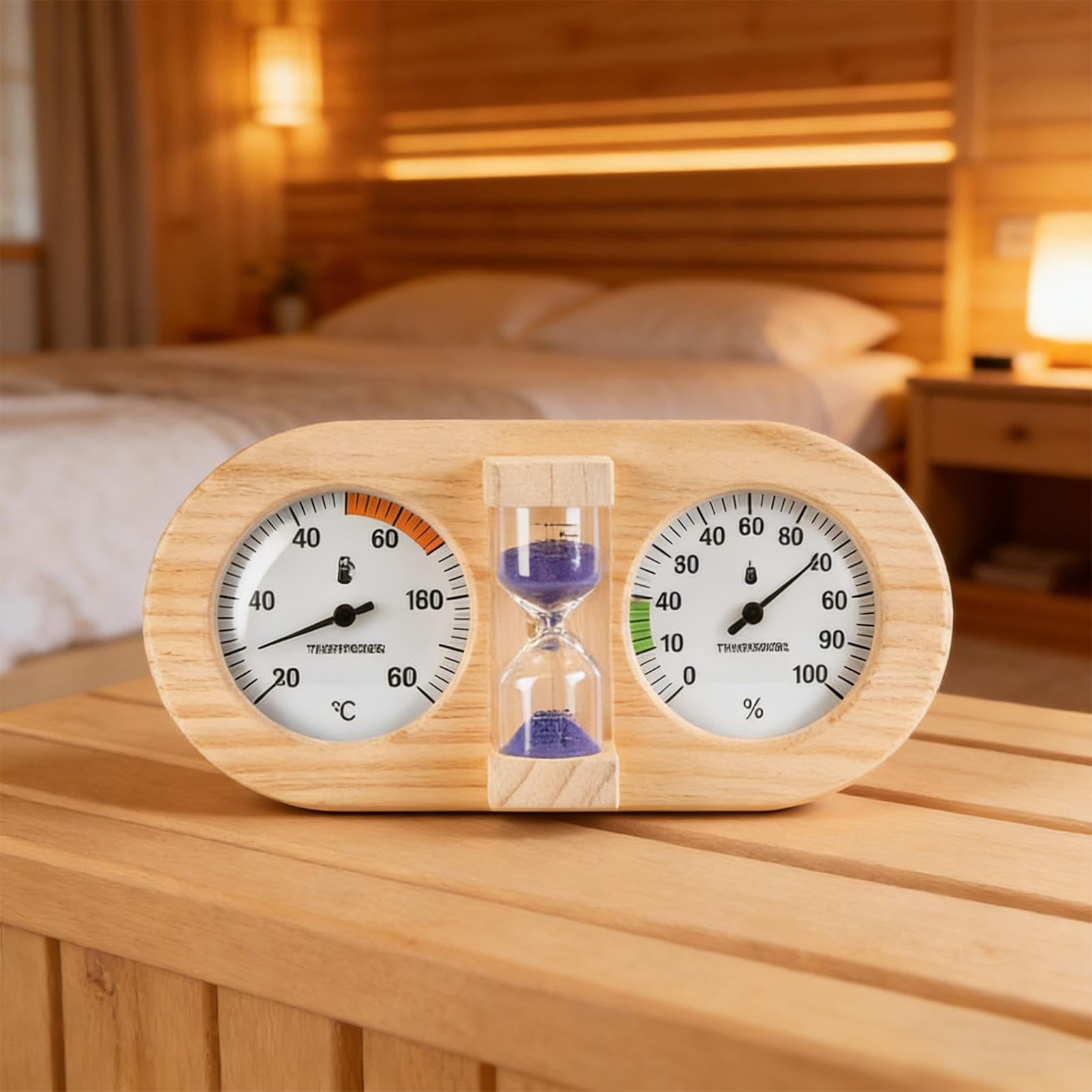 Timer do Sauny 15-Minutowe Odliczanie Z Monitorem Temperatury | Drewniana Ramka Montaż Ścienny 15-minutowy Timer Miernik Temperatury i Wilgotności Sauny Do Wnętrz, Garażu, Miejsca Pracy,