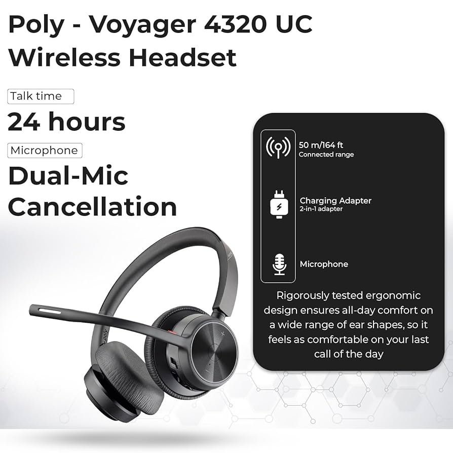 【美品】Poly Voyager 4320 UC Series ヘッドセット Amazon.com: Poly Voyager 4320 UC Wireless Headset & Charge