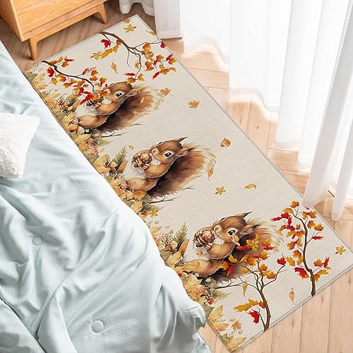 Miniatura 4 de Alfombra de camino de cocina, Acción de Gracias, ardilla, hoja de arce, árbol de hoja de arce, conos de pino vintage, antideslizante, alfombra para