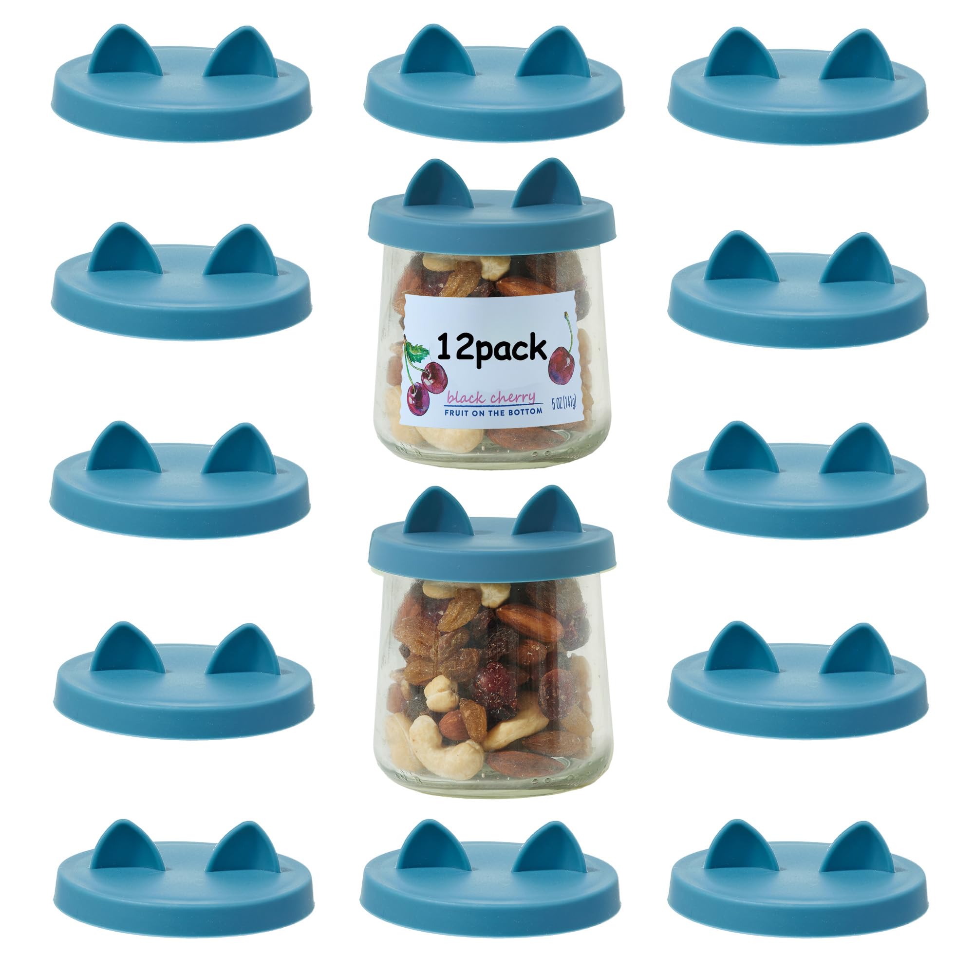 Wingcases Oui Yogurt Jar Lids Silicone - 12 Pack Dark Blue Patent Authorised Design for 5 Oz Oui Yoghurt Glass Jars, Lids Only, Leakproof, Reusable, Food-Grade, Cute